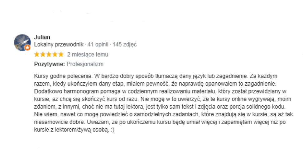 Przekonaj się dlaczego inni polecają nasze kursy